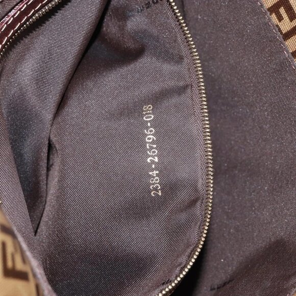 FENDI Zucchino Canvas Mamma Baguette Shoulder Bag Enamel Beige Gold Auth 146481 - Picture 11 of 16